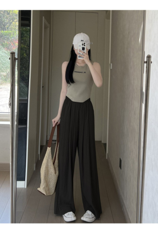 Apricot ice silk wide-leg pants for women in summer thin high-waisted casual Japanese style lazy style straight cotton and linen Yamamoto pants