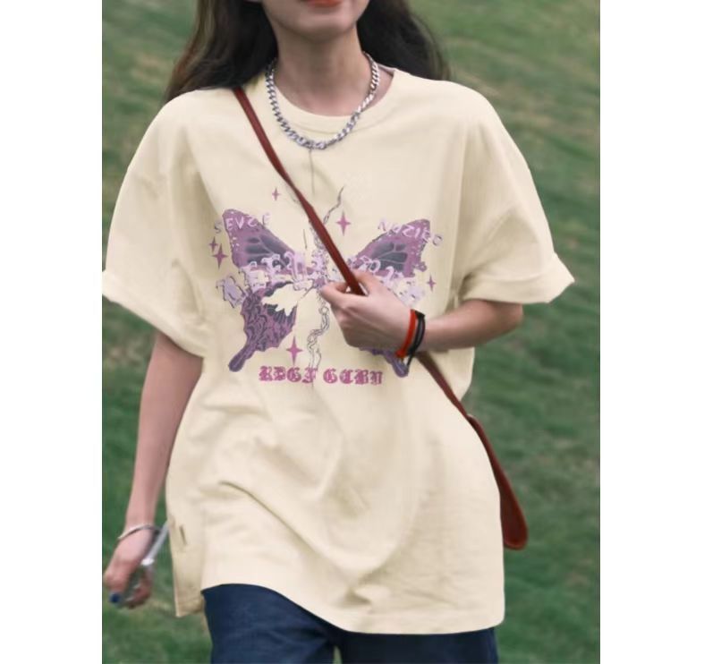 高質量純棉220克精梳緊密手感好直播品質前印花短袖t恤女