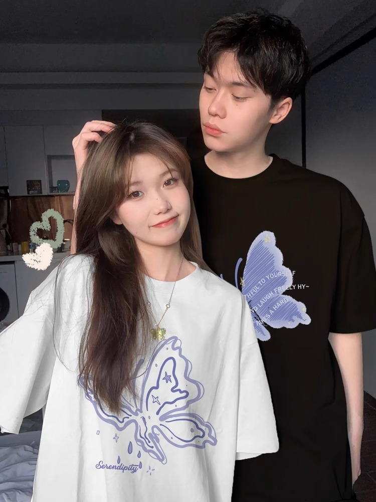 高級感小眾特別的網紅情侶裝夏裝2024新款disoo設計超火短袖t恤男