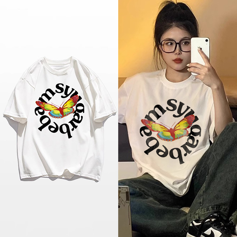 230g rear bag spring and summer new style pure cotton short-sleeved T-shirt trend