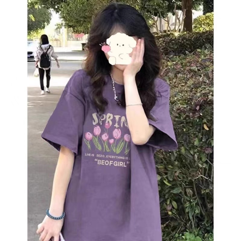 高質量純棉220克精梳緊密手感好直播品質前印花短袖t恤女