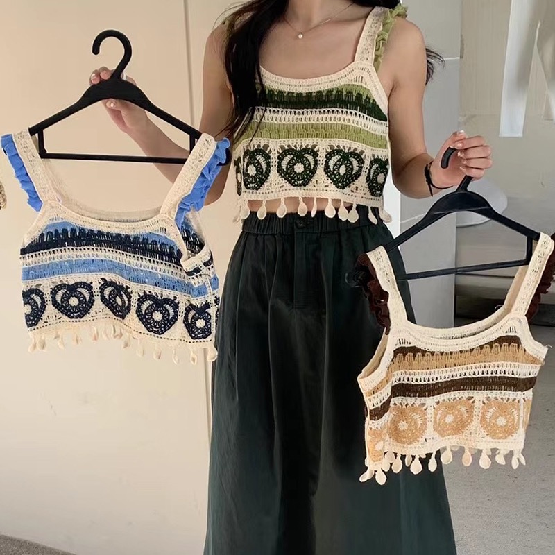 復古國風新款 2024復古鏤空背心女下擺設計感小眾別刺繡吊帶馬甲