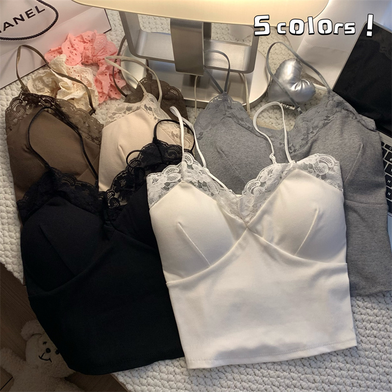 Actual shot of pure sexy lace splicing simple vest and suspender top for women with inner wear and outer wear
