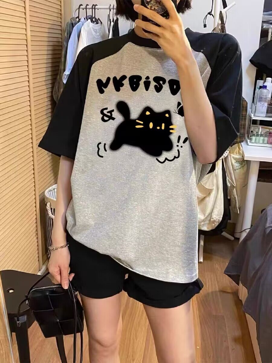 純棉精梳緊密210克100%棉直播品質前印花寬鬆短袖t恤女