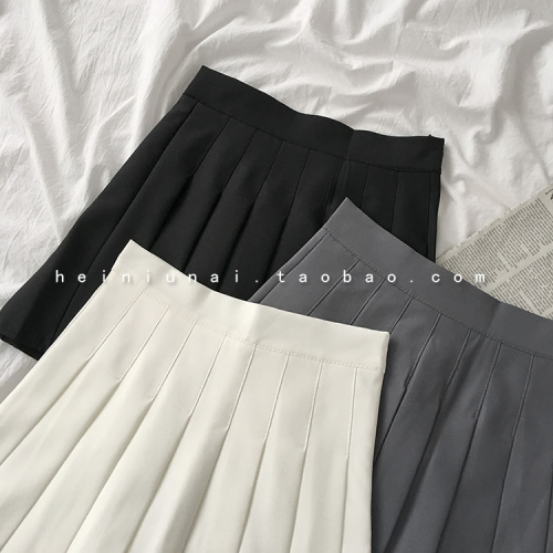 Dongdaemun solid color high waist pleated skirt 2024 women's autumn small white short skirt large size fat mm anti-exposure
