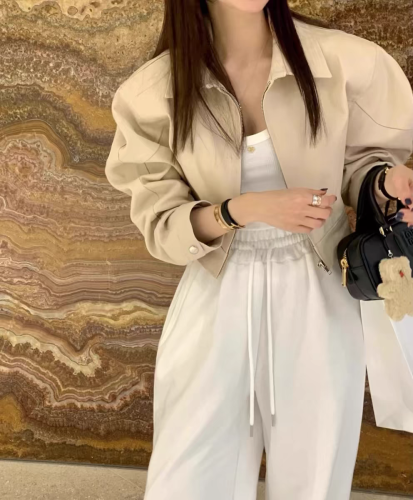 韩国东大门 2024春季新款女装时尚翻领拉链短外套女
