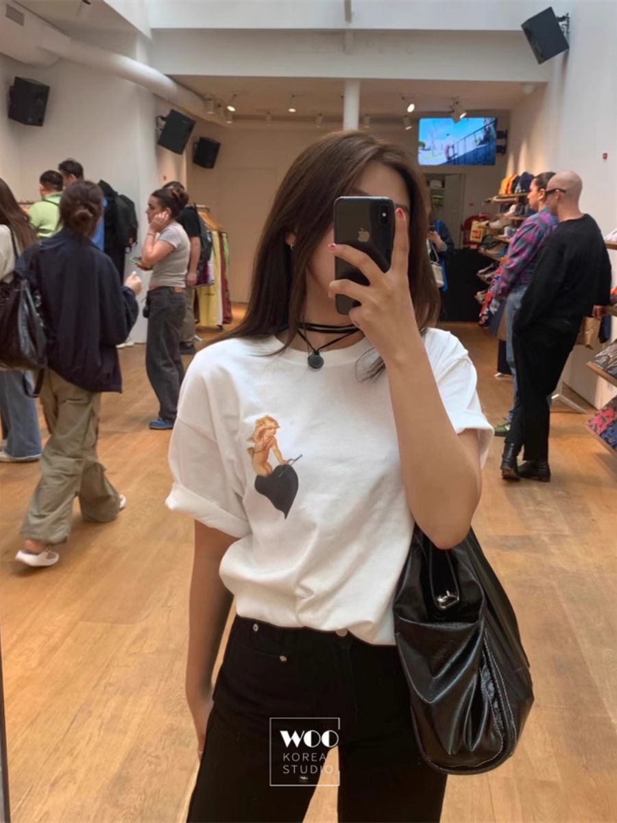 220克/精梳純棉後包領有縫邊S-XXXL夏裝短袖T恤女