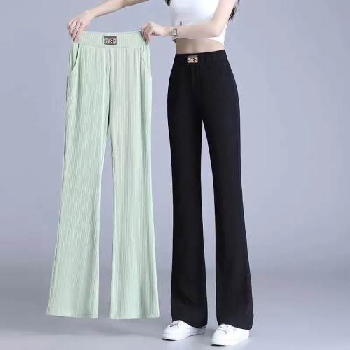 矮个子微喇裤女2024夏季新款小个子薄款松紧腰高腰显瘦冰丝喇叭裤