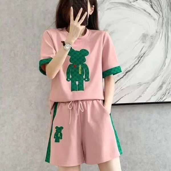 小熊套裝女夏輕熟風新款港風時尚洋氣小熊薄款短褲兩件套