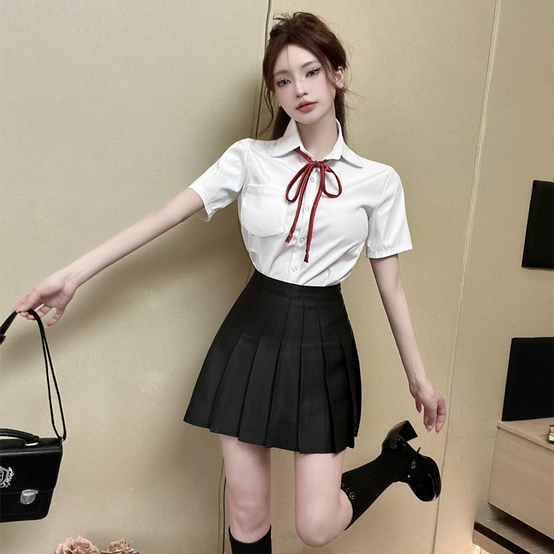 日系jk套裝女夏季短袖白襯衫學院風短袖襯衣百褶裙畢業班服工作服