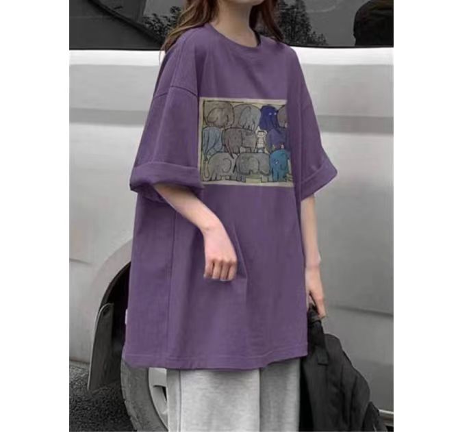 高質量純棉220克精梳緊密手感好直播品質前印花短袖t恤女