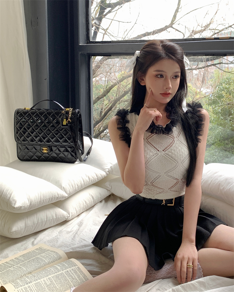 實拍 花邊針織背心女夏外穿短款修身設計感收腰甜辣上衣