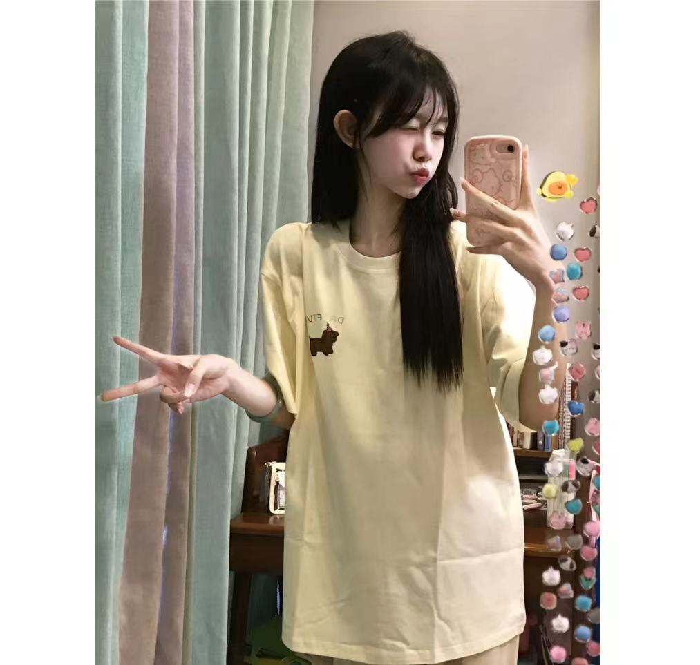 高質量純棉220克精梳緊密手感好直播品質前後印花短袖t恤女