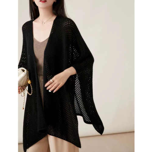 Internet celebrity cape shawl women's spring and summer solid color wool knitted cardigan with hollow scarf dual-purpose cape air-conditioning shirt