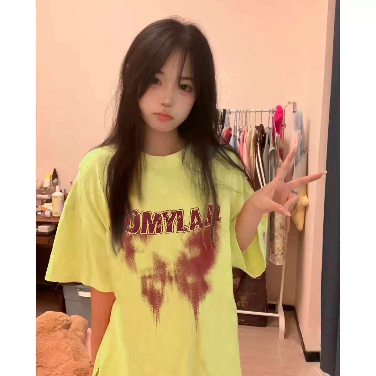 高質量純棉220克精梳緊密手感好直播品質前印花短袖t恤女