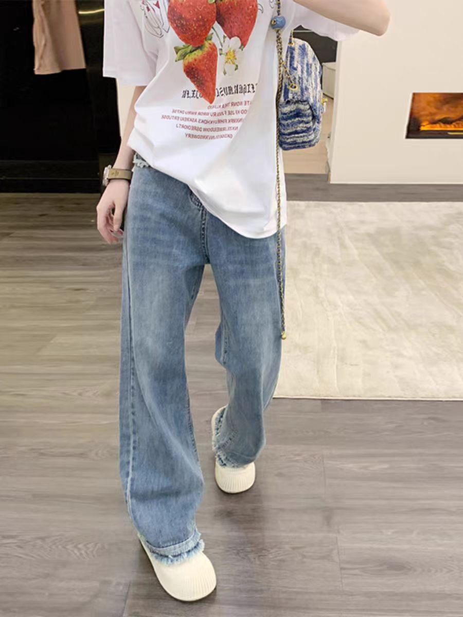 200g combed compact offspun pure cotton back strip Spring and summer loose right shoulder printed short-sleeved T-shirt