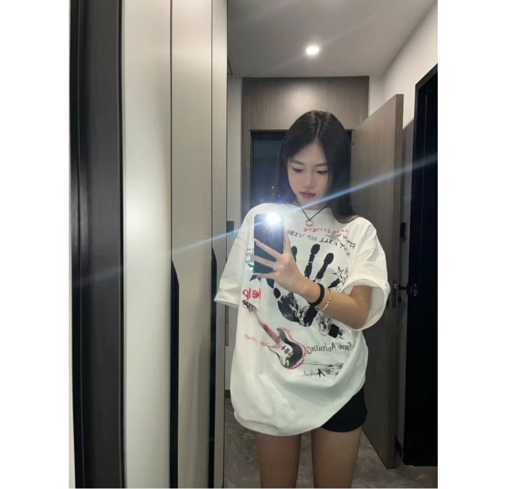 高質量純棉220克精梳緊密手感好直播品質前印花短袖t恤女