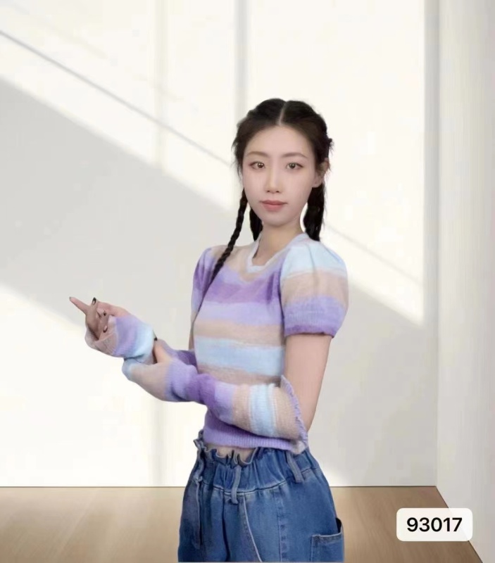 新款韓版時尚圓領漸變條紋+袖套上衣女