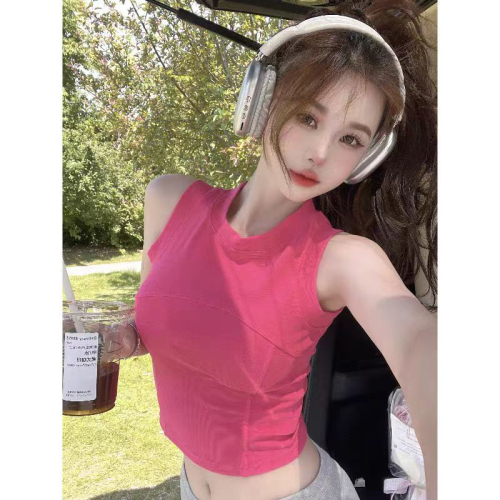 Official Photo Summer Hot Girl Rose Red Camisole Women's Short Slim Top Solid Color Bottoming Shirt