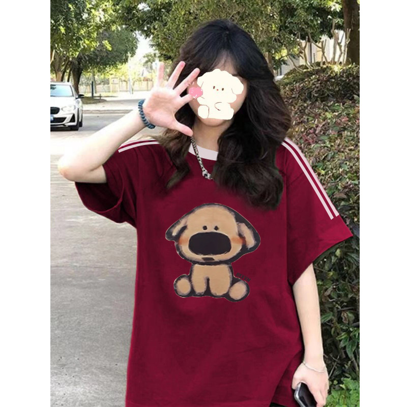 國潮牌撞色三條槓短袖t恤女夏季設計感小眾純棉寬鬆慵懶圓領上衣