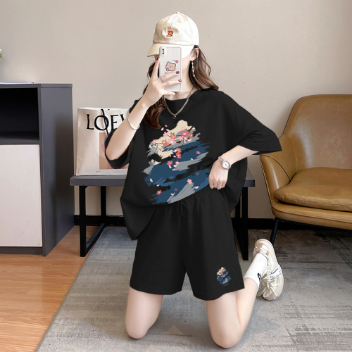 M-5XL休闲运动服短袖+短裤套装女夏季新款大码韩版宽松两件套