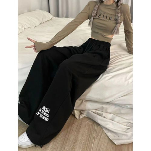 Letter printed drawstring pants women's thin jazz dance pants black jazz dance sweatpants