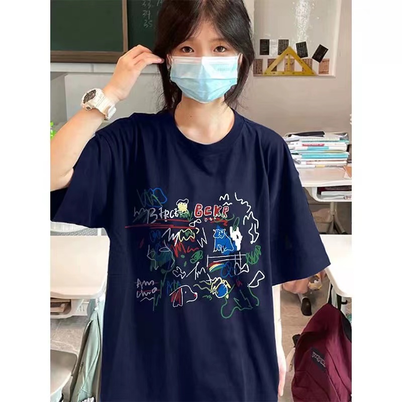 高質量純棉220克精梳緊密手感好直播品質前印花短袖t恤女