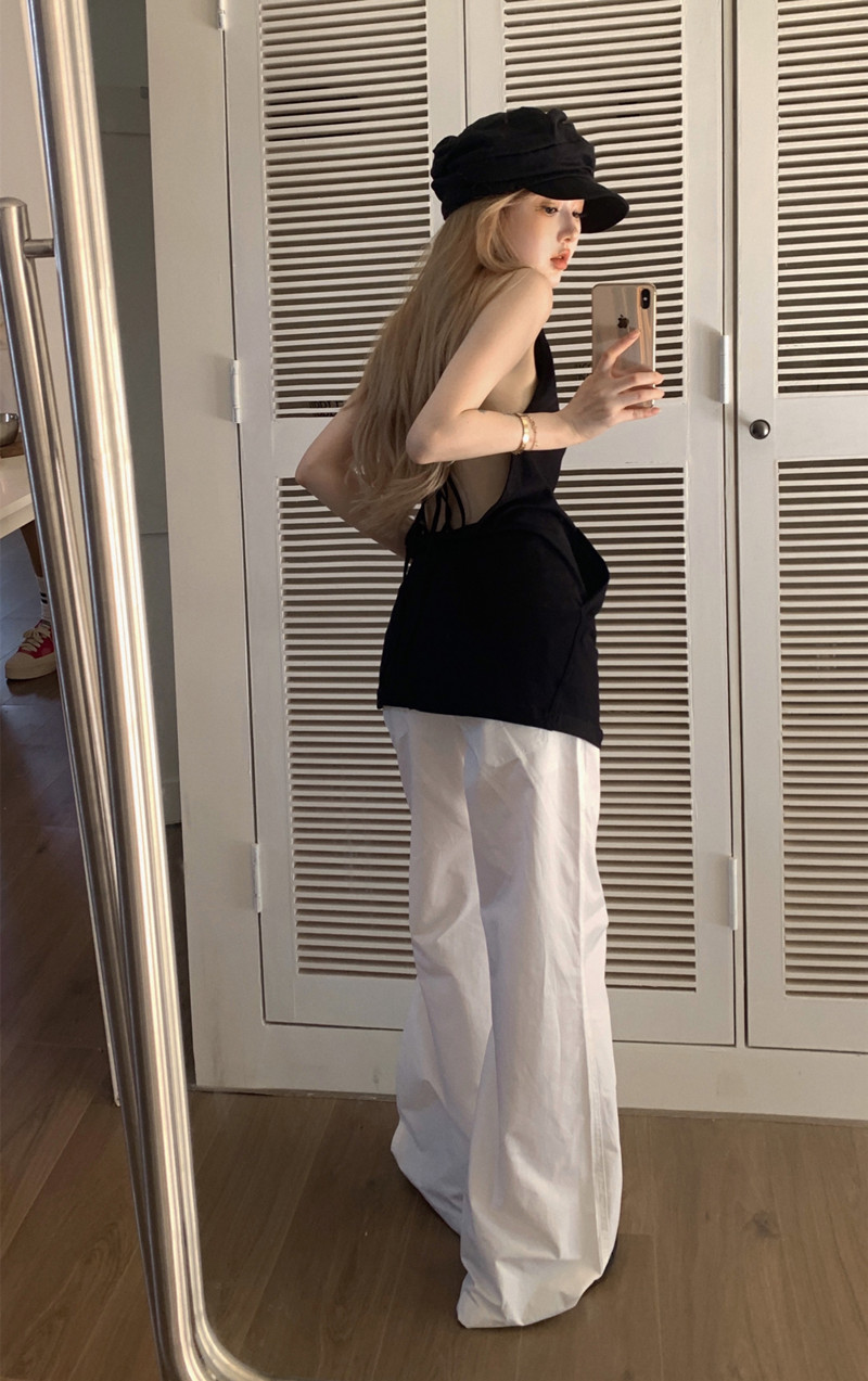 Real shot of backless suspenders that can be tied without revealing anything + American overalls for women, loose and breathable casual pants