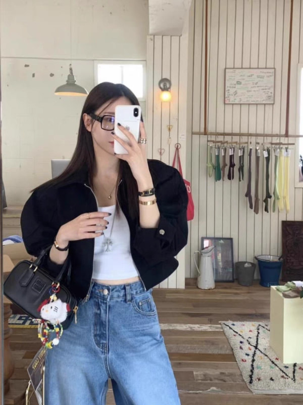 2024 Spring New Women's Fashion Lapel Zipper Short Jacket for Women