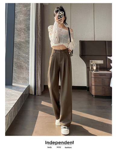 High-waisted narrow suit wide-leg pants for women in spring and autumn slim and high-end vertical sense floor-length straight off-white casual pants