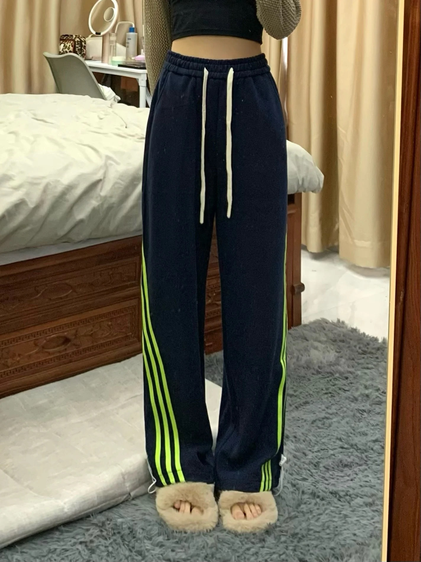華棉純棉運動褲女春季新款小個子寬鬆高腰顯瘦垂感直筒休閒拖地褲