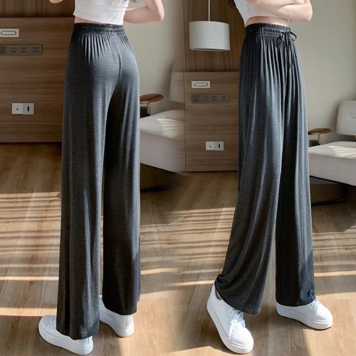 Ice silk narrow version modal wide leg pants for women summer new high waist slim drape casual straight floor mopping pants for women