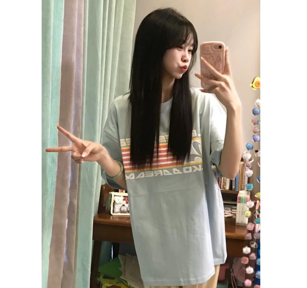 高質量純棉220克精梳緊密手感好直播品質前印花短袖t恤女