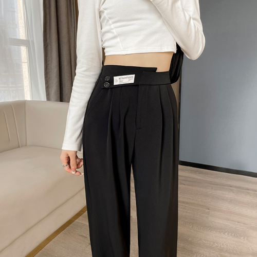 High-waisted wide-leg pants for women, spring and summer narrow version, irregular slimming, loose casual double-button straight suit pants for women