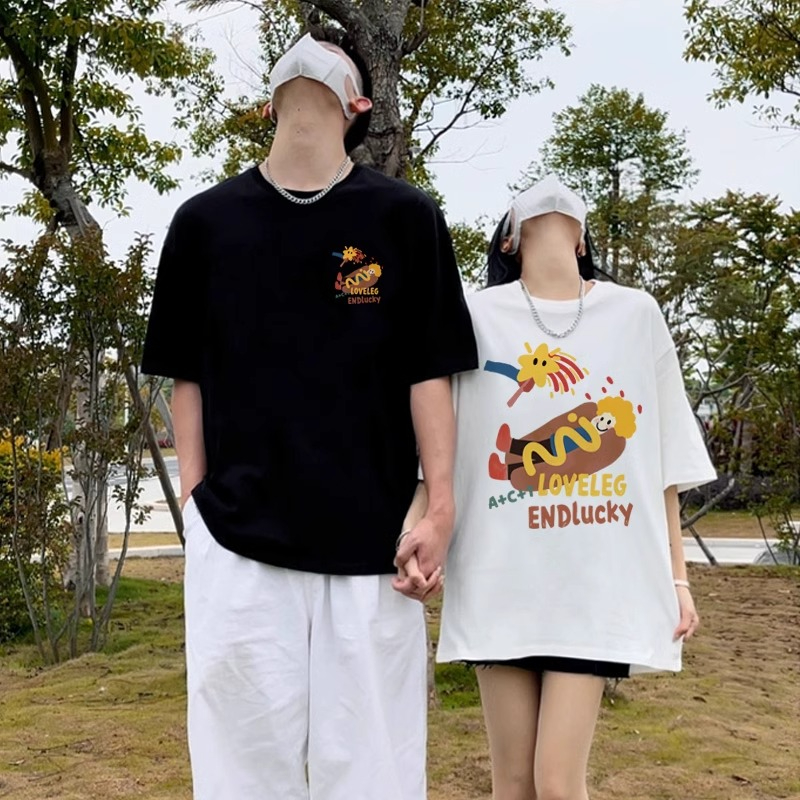 Special Internet celebrity couple's summer clothes 2024 new disoo early spring and autumn super hot different short-sleeved T-shirt trend