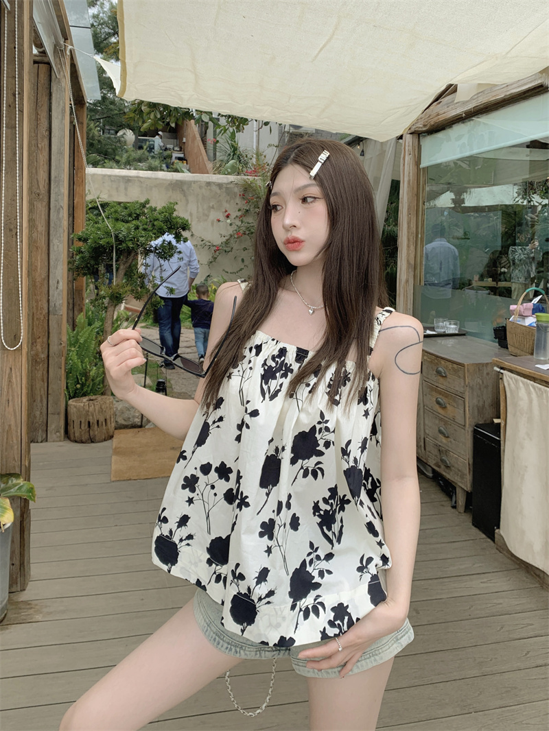 專供天貓夏季法式小個子顯瘦襯衫女小眾吊帶背心無袖上衣