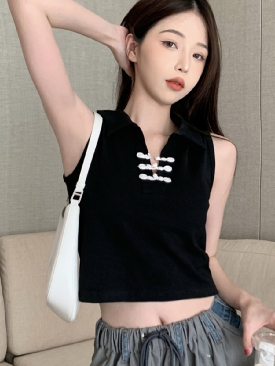 性感polo女2024夏純欲辣妹短款無袖上衣t恤