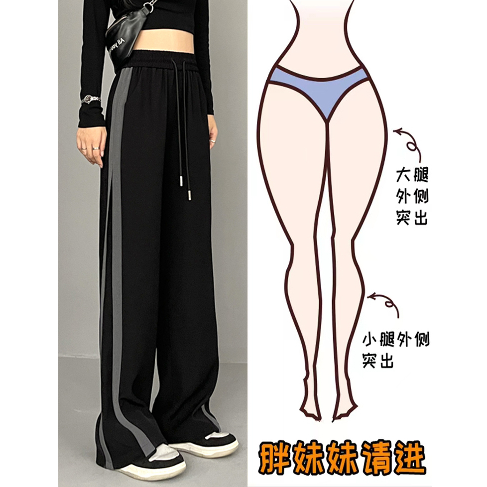 休閒運動褲女春季新款高腰寬鬆顯瘦垂感闊腿拖地長褲