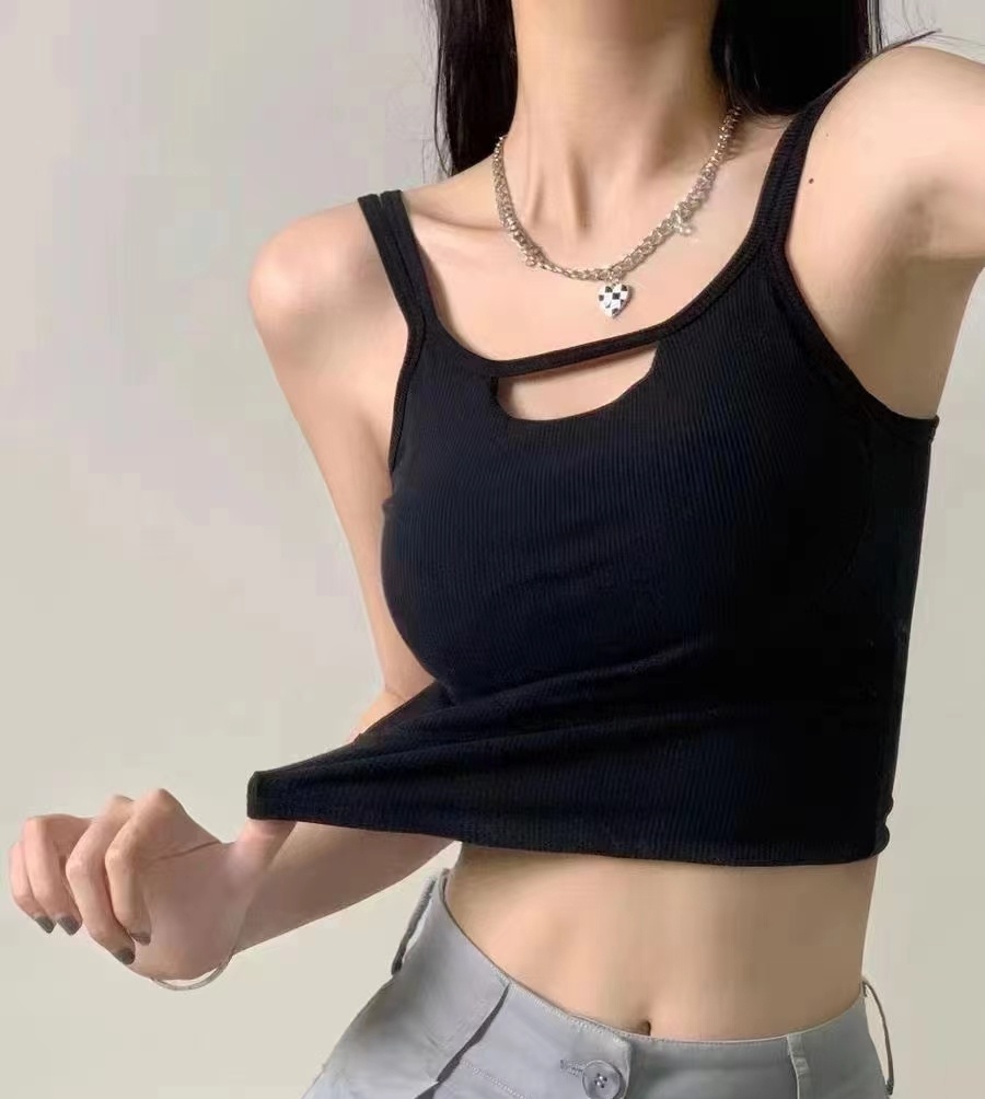 辣妹縷空性感純欲吊帶背心女帶胸墊美背修身內搭上衣外