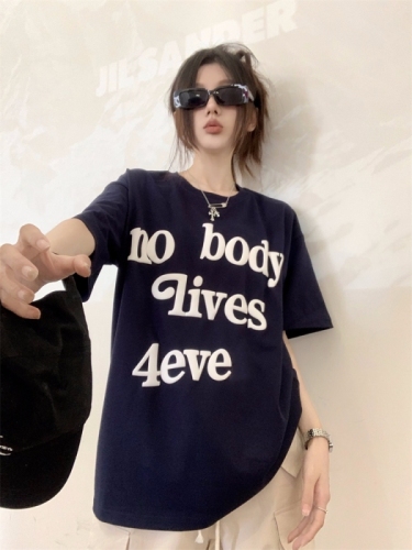 Real shot ~ 2024 new letter foam men and women loose casual round neck basic short-sleeved couple T-shirt
