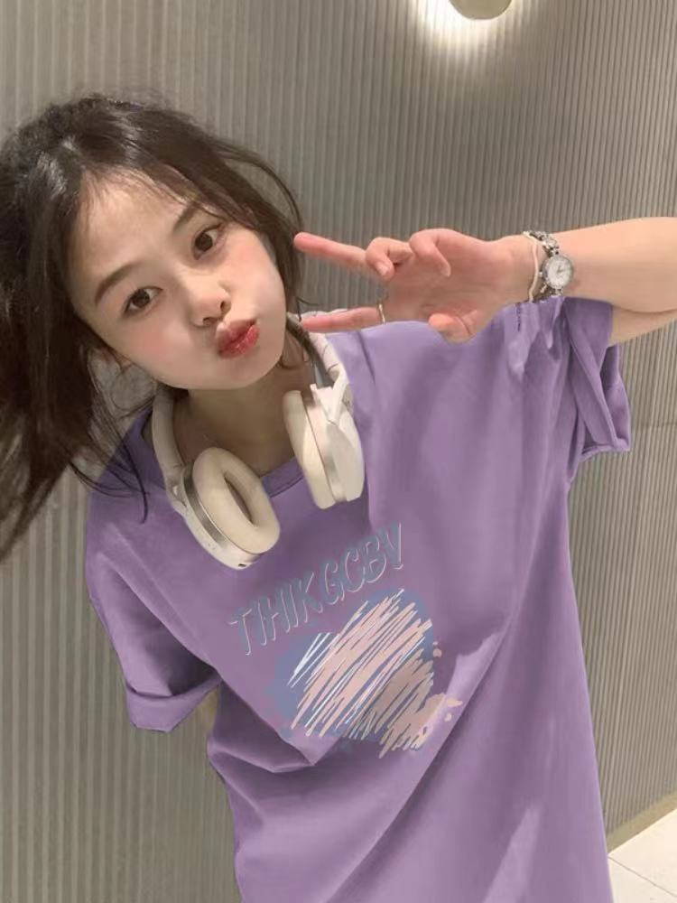 高質量純棉220克精梳緊密手感好直播品質前印花短袖t恤女