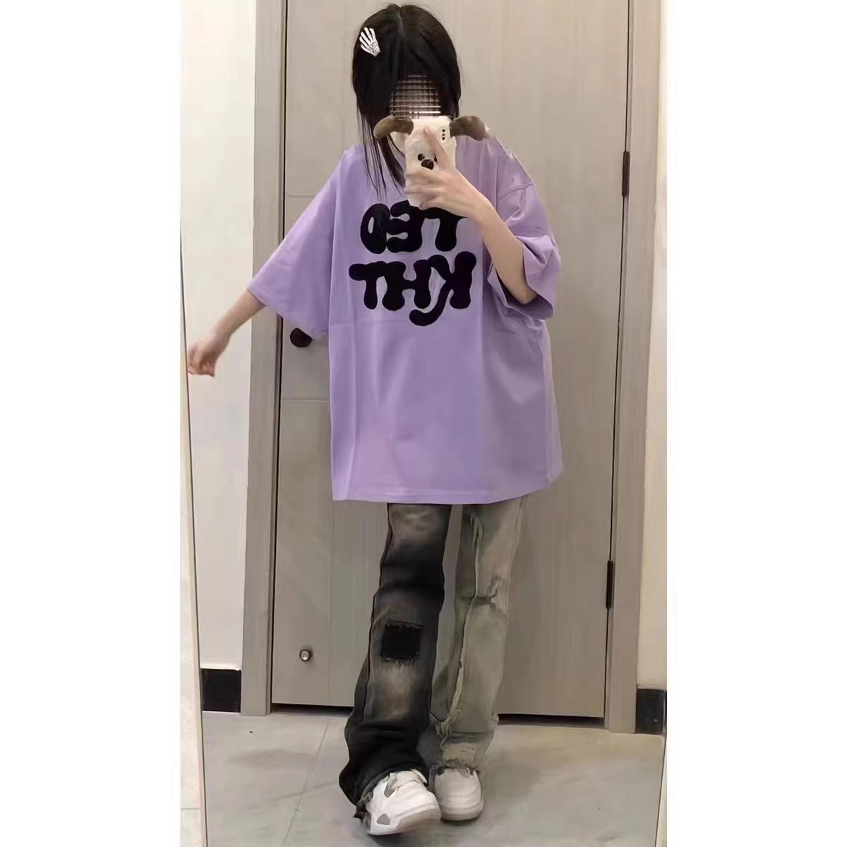 高質量純棉220克精梳緊密手感好直播品質前印花短袖t恤女