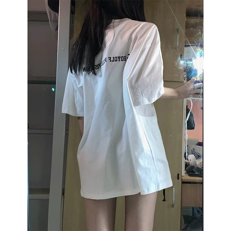 夏季純棉正肩大碼t恤女寬鬆韓版oversize設計感小眾短袖白色上衣