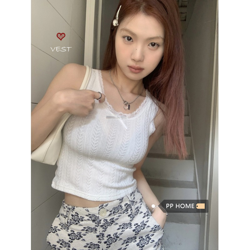 PPHOME白芷嘉莉~蕾絲花邊彈力背心吊帶女春季修身內搭打底衫上衣