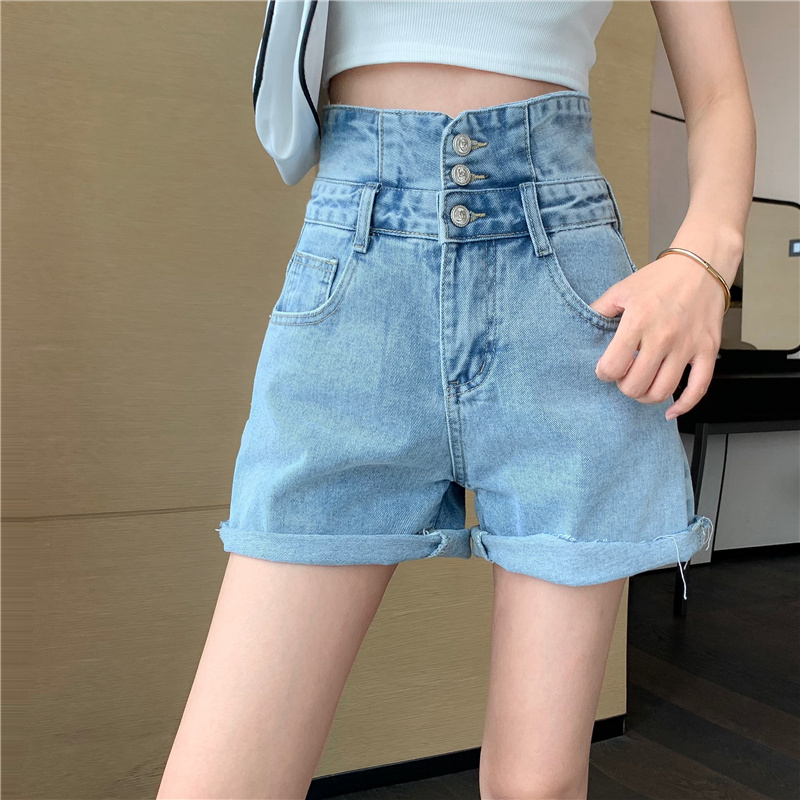 實拍 卷邊2024新款闊腿時尚ins寬鬆超高腰牛仔短褲女