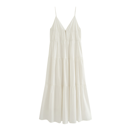 纯欲海边度假风白色吊带连衣裙仙女夏法式高级性感露背沙滩长裙子