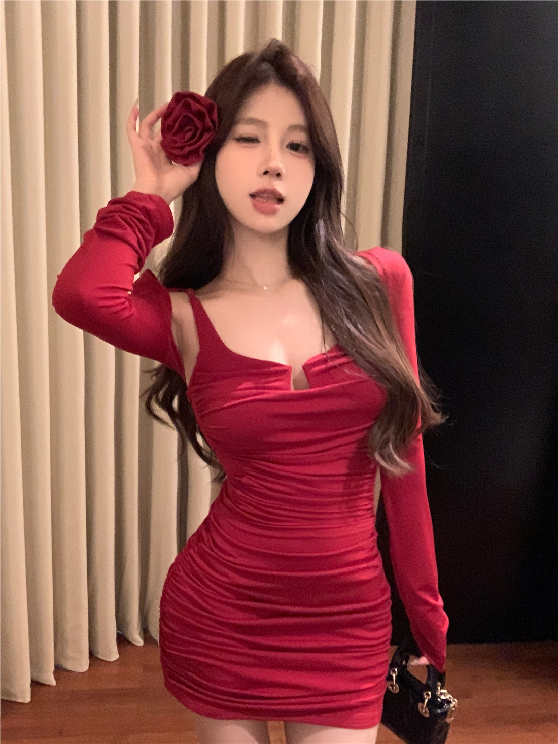 新款純欲高腰顯瘦拼接內搭吊帶連衣裙女
