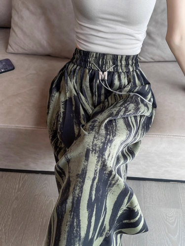 Ice silk tie-dye wide-leg pants for women in summer, thin, high-waisted, lazy style, straight-leg, loose, slimming, casual floor mopping pants