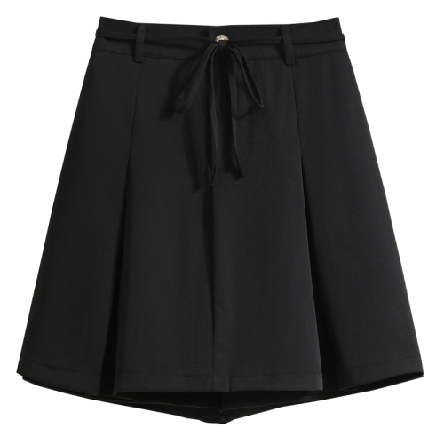 7705 real shot ~ Large size high waist slim versatile suit culottes women summer pleated skirt hip-covering A-line shorts skirt