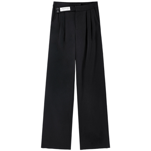 High-waisted wide-leg pants for women, spring and summer narrow version, irregular slimming, loose casual double-button straight suit pants for women